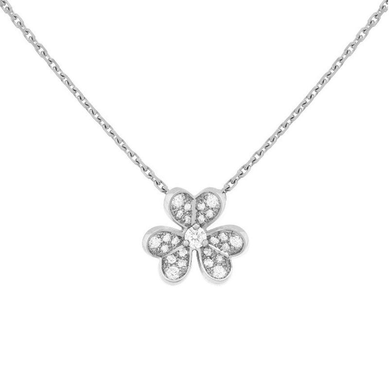 Quality Three Clover Female Full Diamond Petals Rose Gold Necklaces