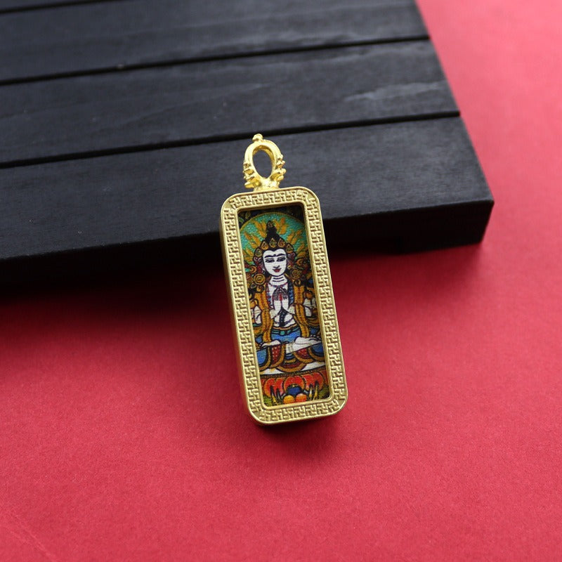 Square Birth Buddha Yellow God Of Wealth Green Tara Pendants