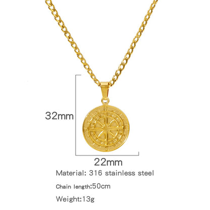 Men's Fashion Viking Nordic Style Metal Compass Necklaces