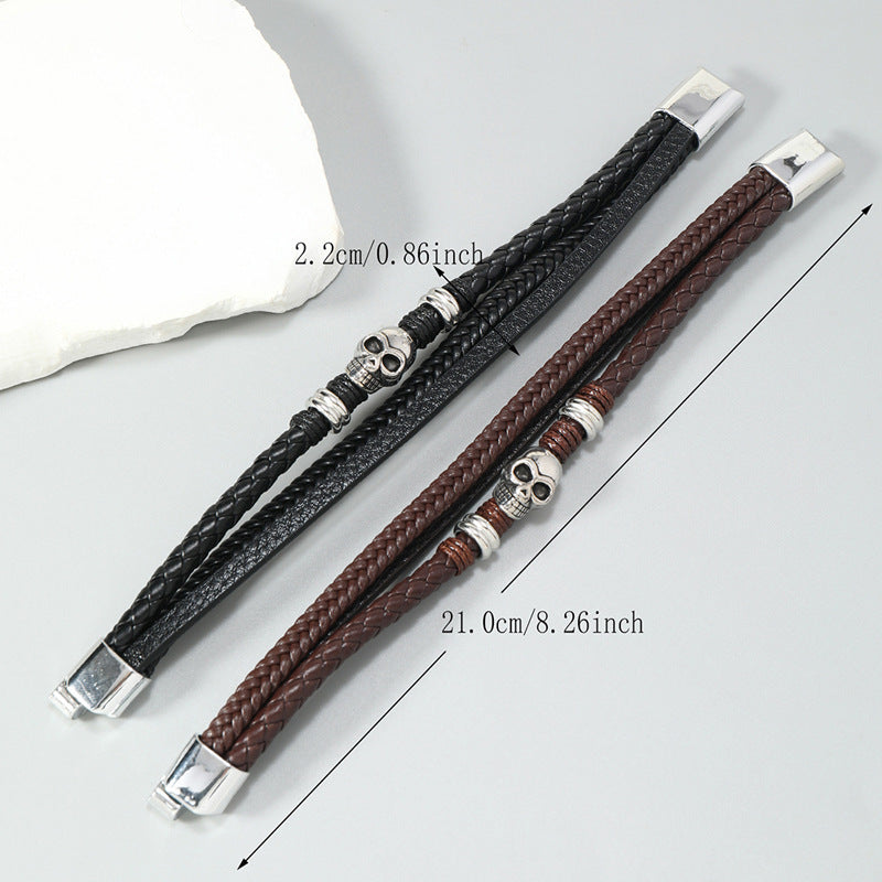 Men's Ornament Versatile Hand-woven Leather Punk Skull Bracelets