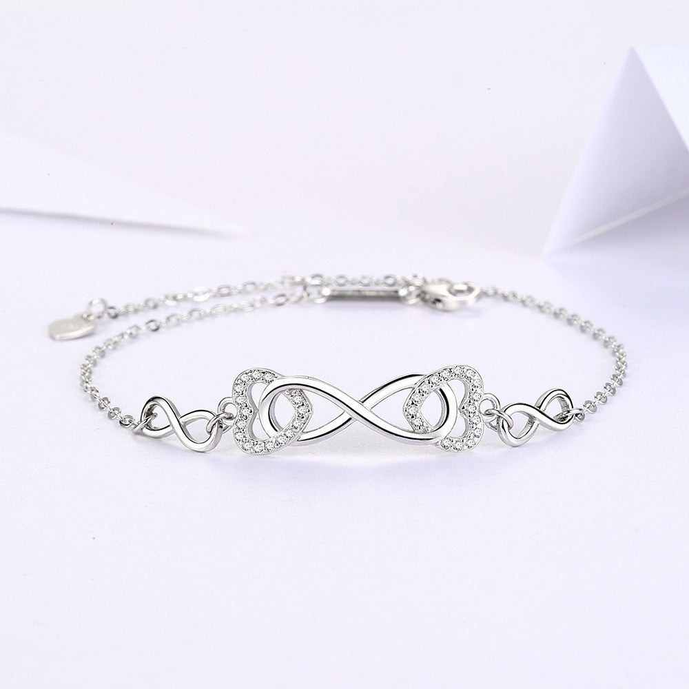 Sier Inlaid Zircon Infinite Heart Female Bracelets