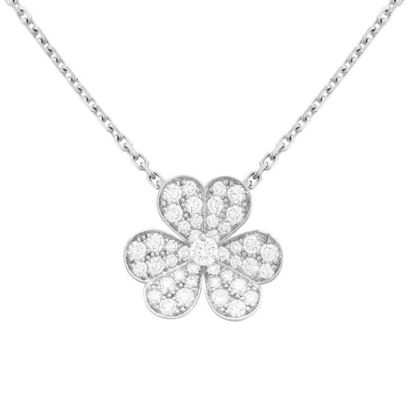 Quality Three Clover Female Full Diamond Petals Rose Gold Necklaces