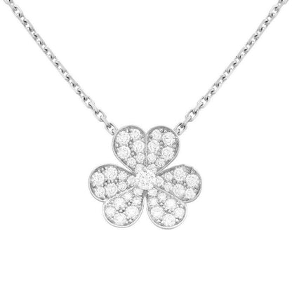 Quality Three Clover Female Full Diamond Petals Rose Gold Necklaces