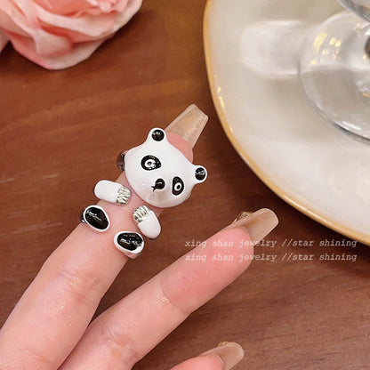 Cute Panda Female Niche Personality Puppy Index Rings