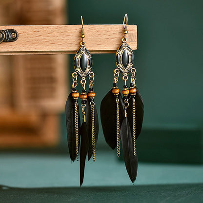 Long Feather Ethnic Style Tassel Yunnan Earrings