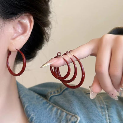 Gold Electroplated Sier Needle Red Dripping Earrings