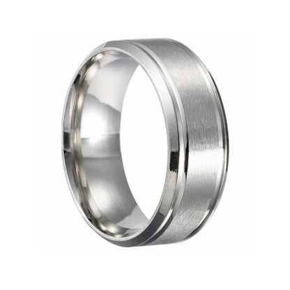 Men's Stainless Steel Wide Matte Double Beveled Rings