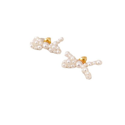 Simple Fashion Imitation Pearl Woven Bow Earrings