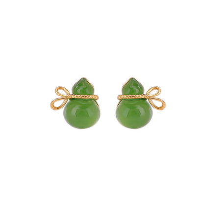 Plated Jade Green Blue Water Vintage Fu Lu Earrings