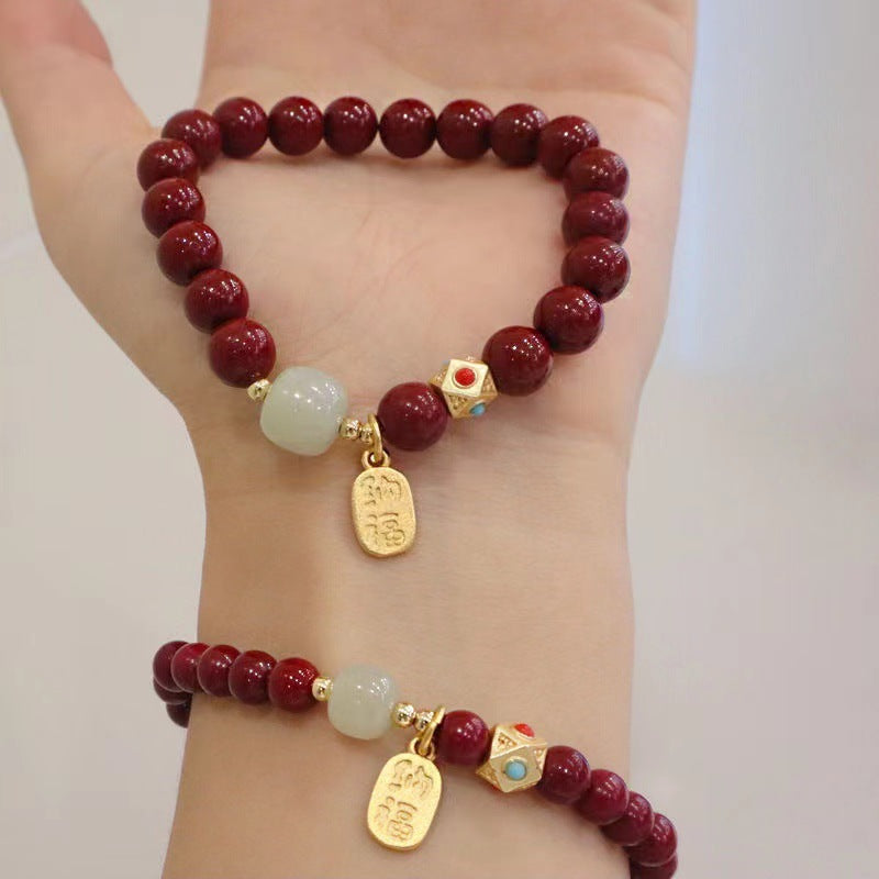 Women's Raw Ore Purple Gold Sand Cinnabar Lucky Beads Life Bracelets