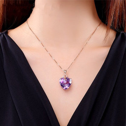 Women's Fashion Heart-shaped Amethyst Gem Peach Heart Pendants