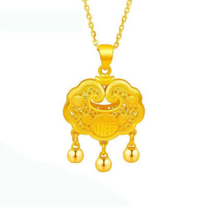 Children's Gold Hollow Fu Character Longevity Lock Pendants