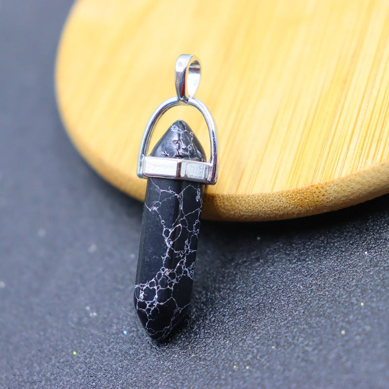 Natural Stone Crystal Hexagon Prism Bullet Pendants