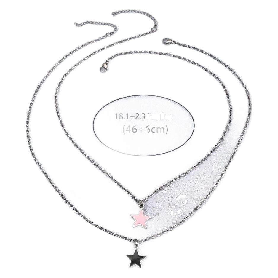 Pink Black Five-pointed Star Clavicle Chain Necklaces