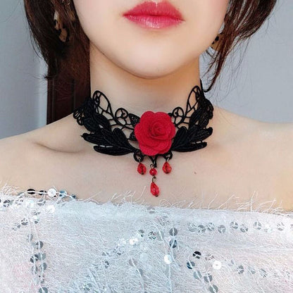 Dark Style Lolita Gothic Female Vintage Rose Necklaces