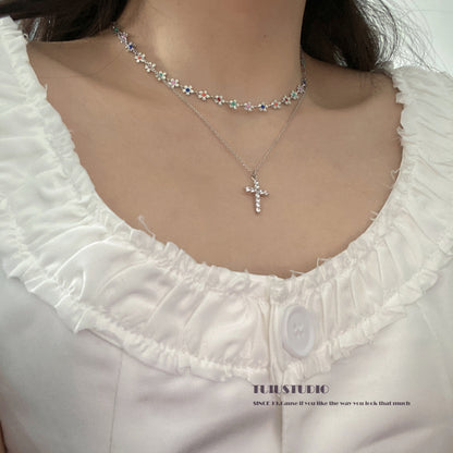 Diamond Full Cross Twin Sweet Cool Necklaces