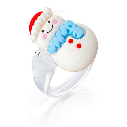 Holiday Cute Personalized Fun Tree Snowman Rings