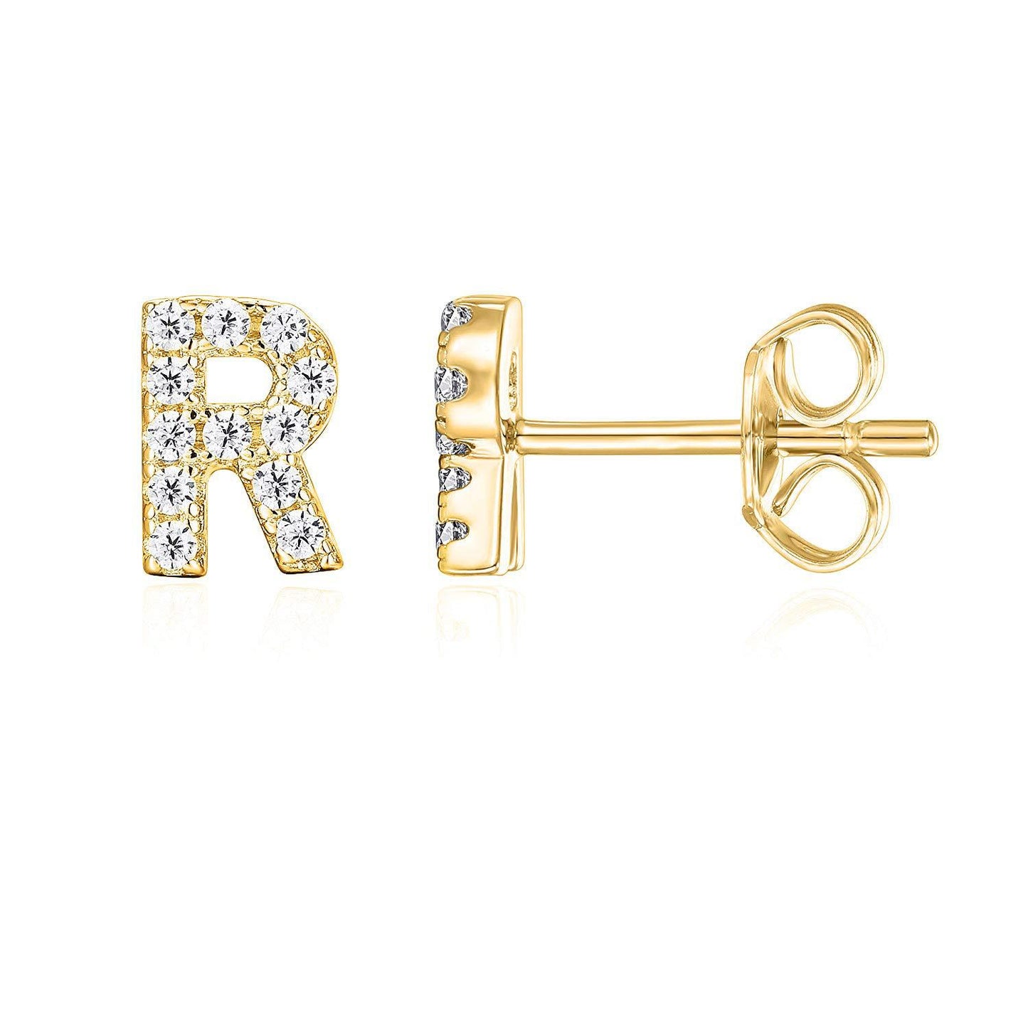 Sier English Alphabet Letter Micro Inlaid Earrings