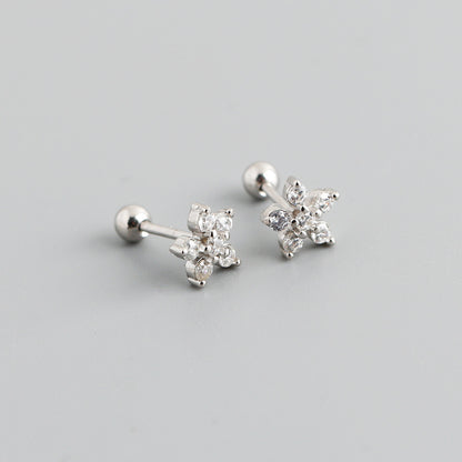 Women's Simple Fresh Flower Screw Sier Diamond Gold Earrings