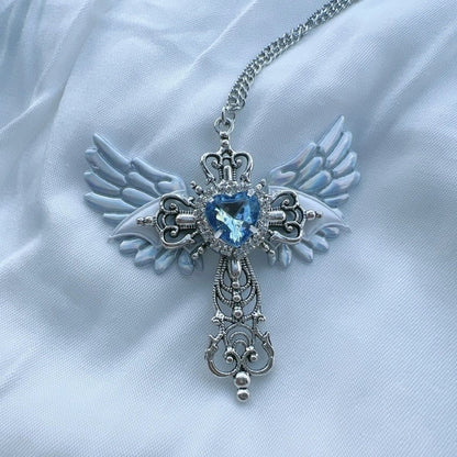 Gothic Style Culture Angel Cross Sweater Necklaces