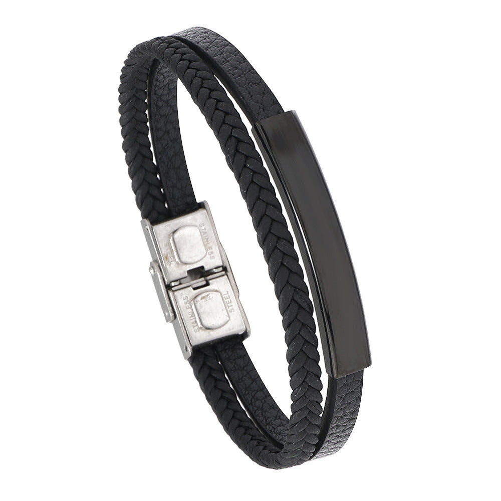 Men's Imitation Leather Woven Stainless Steel Business Bracelets