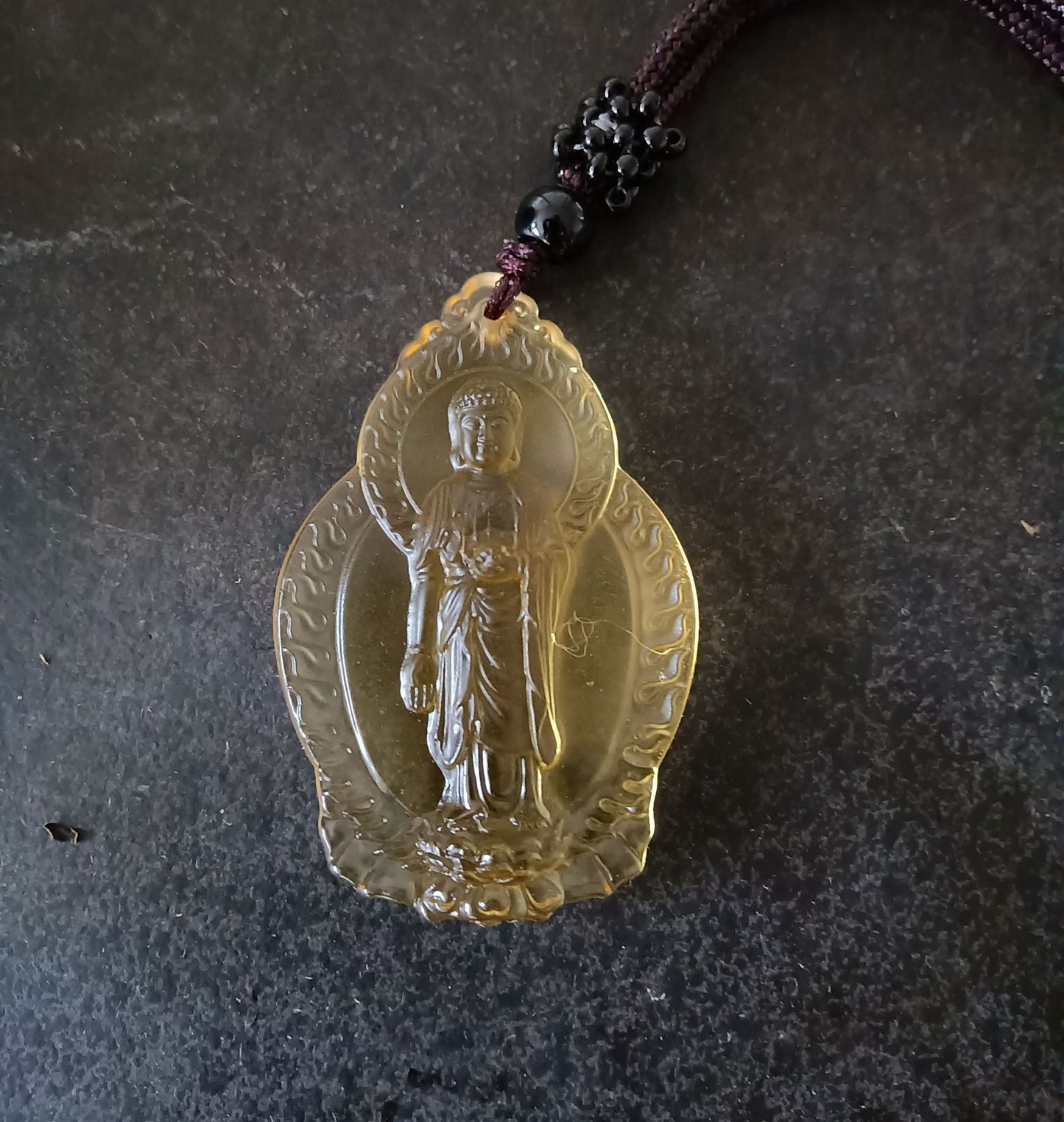 Style Mantra Glass Yellow Bodhisattva Amulet Stall Pendants