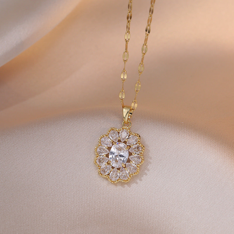 Women's Inlaid White Zircon Stone Flower Rhinestone Necklaces