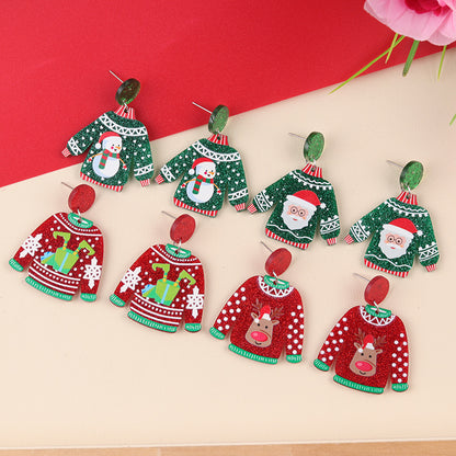 Women's Sweater Christmas Snowflake Santa Claus Cartoon Earrings