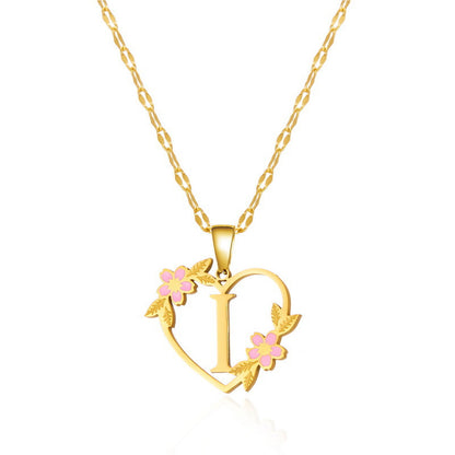 Fashion Letter Flower Cutout Love Titanium Steel Necklaces