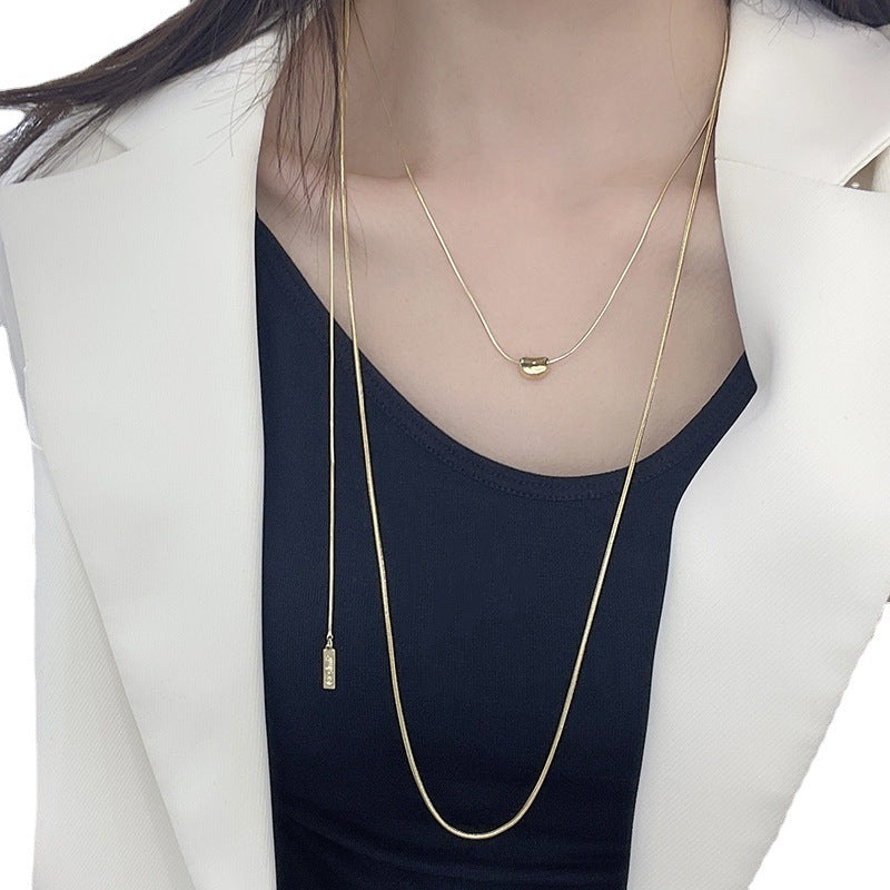 Women's Twin Simple Long Snake Bones Chain Light Necklaces