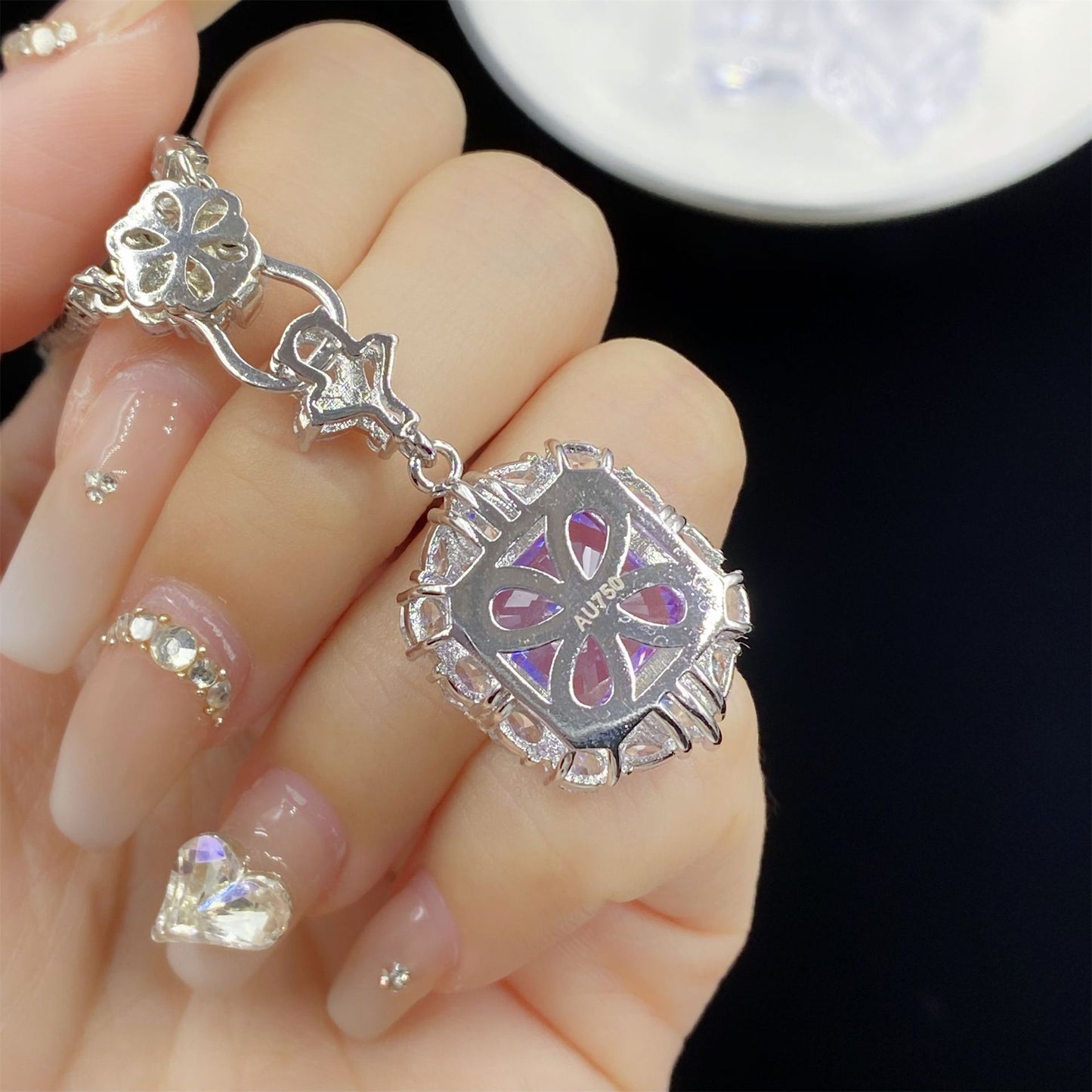 Spodumene Purple Zircon Starry Sky Cut Pendants