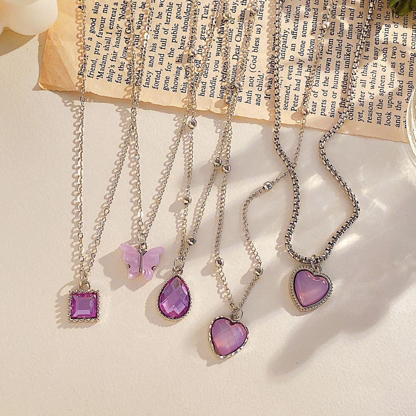 Chain Butterfly Water Drop Love Box Suit Cute Trendy Necklaces