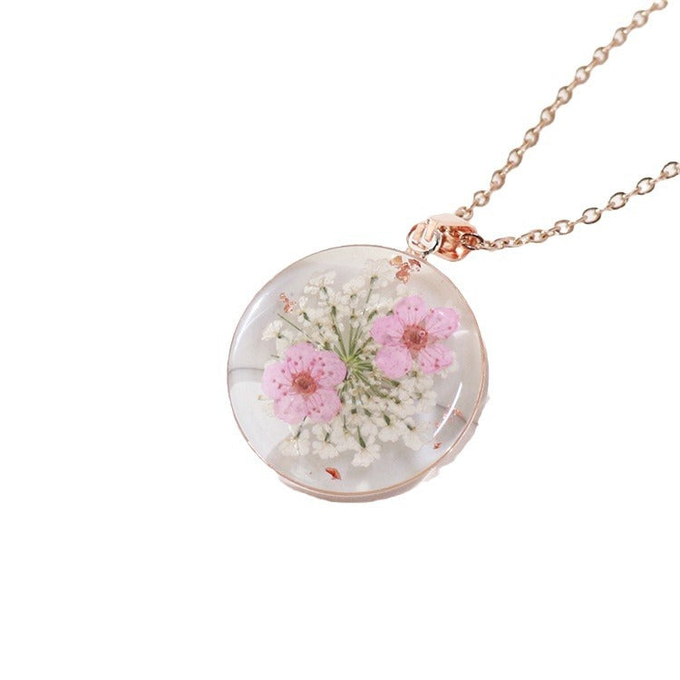 Rose Gold Myosotis Real Flower Dried Jewelry Transparent Resin Pendants