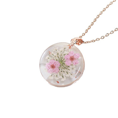 Rose Gold Myosotis Real Flower Dried Jewelry Transparent Resin Pendants