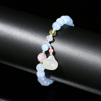 Blue Chalcedony White Jade Pumpkin Beads Bracelets