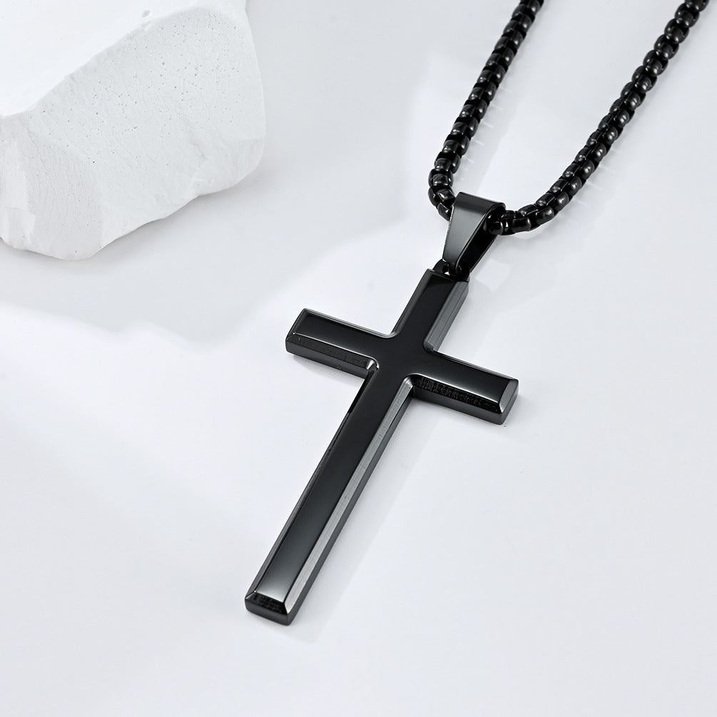 Women's & Men's Beveled Stainless Steel Cross Unisex Style Necklaces