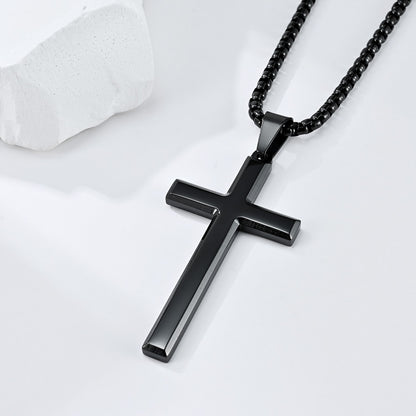 Women's & Men's Beveled Stainless Steel Cross Unisex Style Necklaces