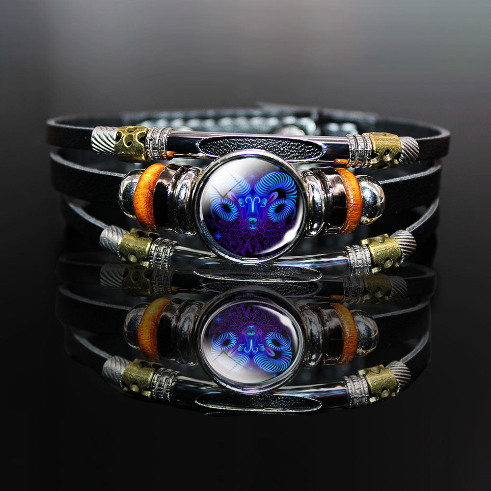 Women's & Men's Twee Constellation Luminous Hip Hop Punk Street Shot Leather Bracelets