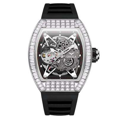 Men's Fashion Square Diamond Live Broadcast Hollow Automatic Mechanical Watches