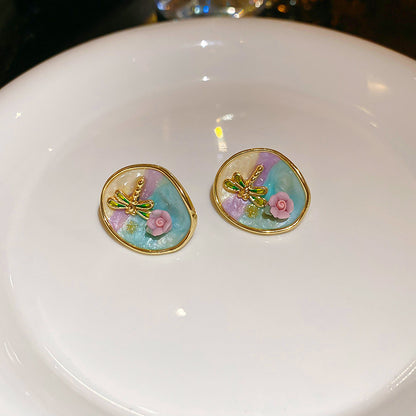 Women's Enamel Oil Painting Style Light Luxury Earrings