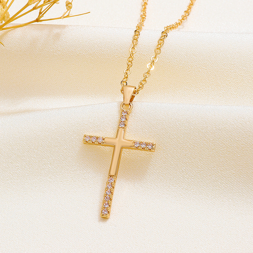 Micro Inlaid Zircon Cross Creative Personality Virgin Female Necklaces