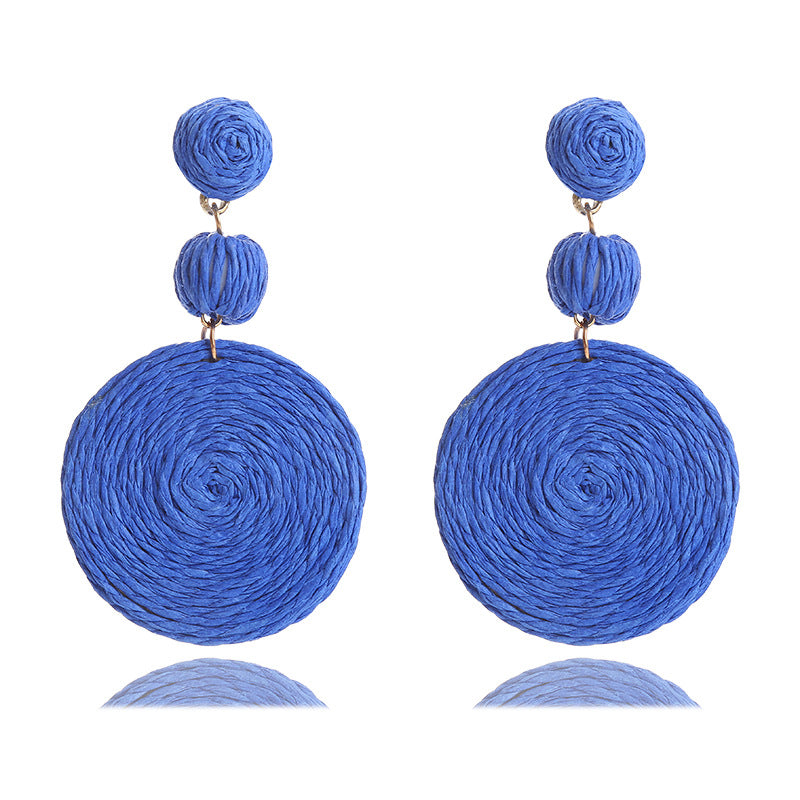 Bohemian Raffia Round Summer Beach Vacation Earrings