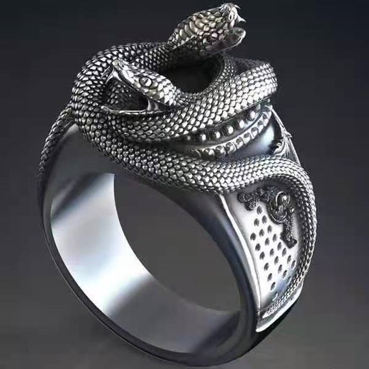 Men's Retro Personalized Creative Double Snake Winding Rings