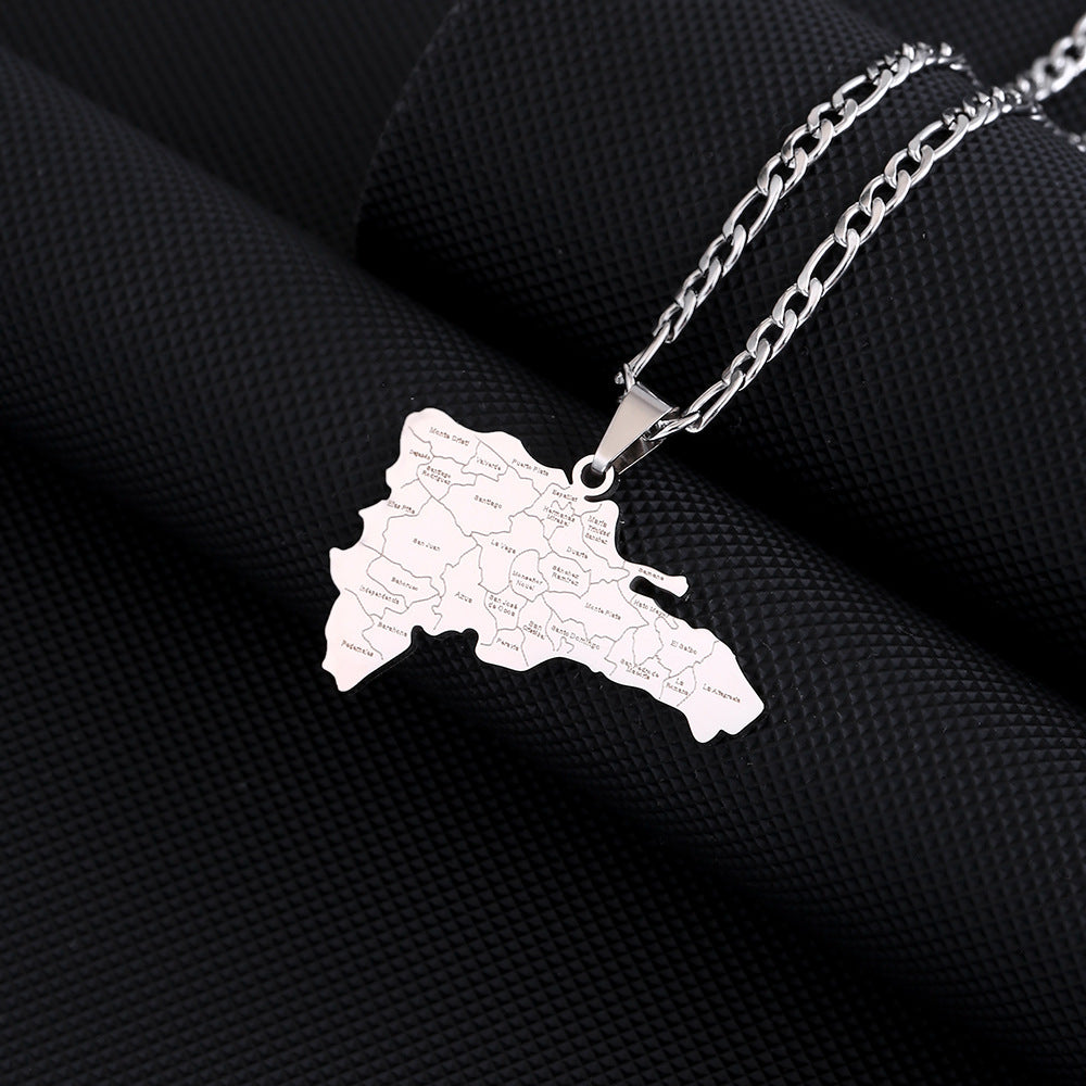 Women's & Men's Dominica Map Titanium Steel Stainless Couple Necklaces