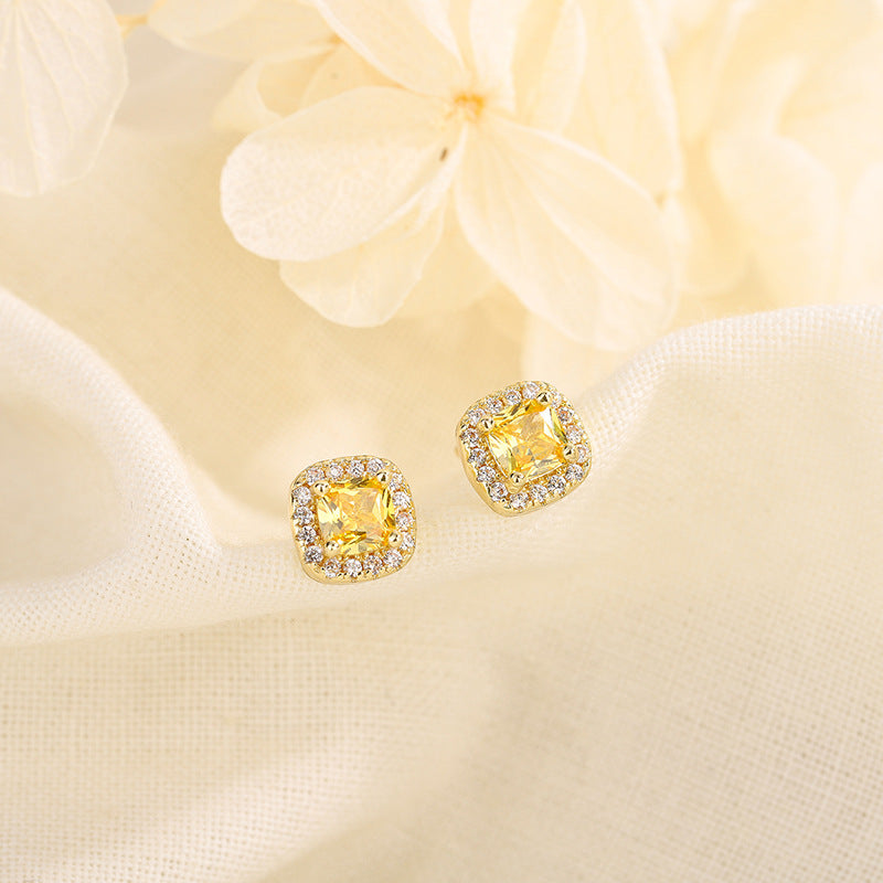 Diamond Ear Retro Yellow Square Female Earrings