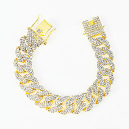 Men's Rhombus Three-row Drill Full Alloy Hip Hop Necklaces