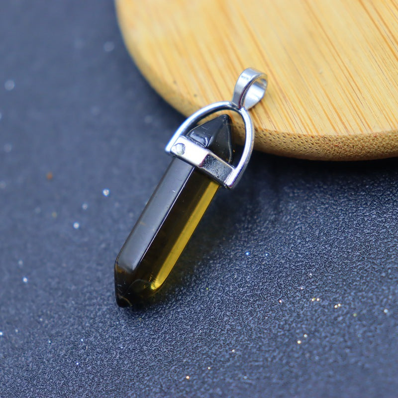 Natural Stone Crystal Hexagon Prism Bullet Pendants