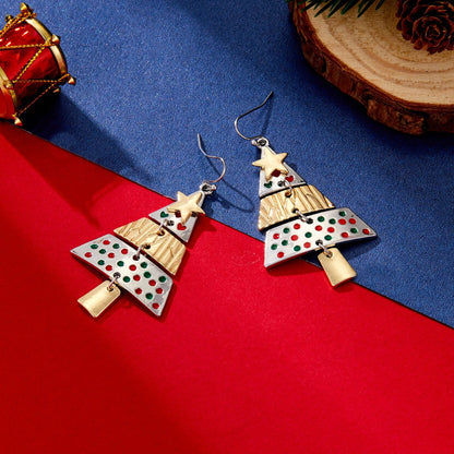 Metal Christmas Tree Long Party Carnival Earrings