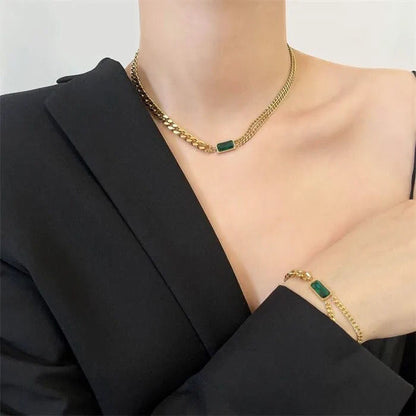 Emerald Zircon Clavicle Chain Simple Graceful Necklaces