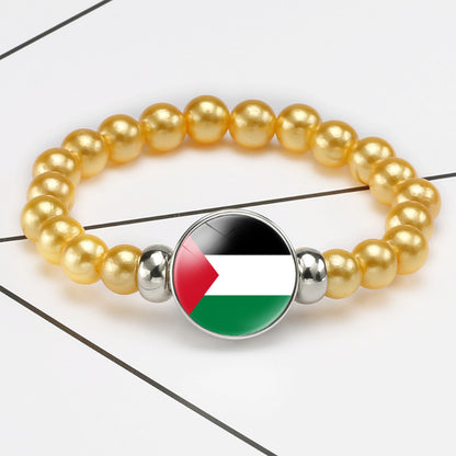 Flag Pattern Time Stone Black Elastic Bracelets